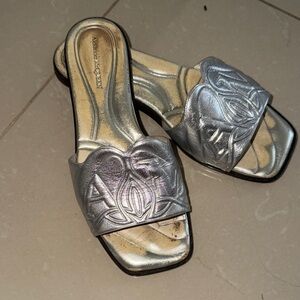 Alexander McQueen Silver Embossed Slide Sandals